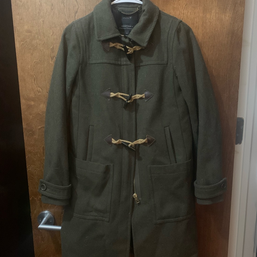 J Crew Olive Green Double Breasted Wool Topcoat